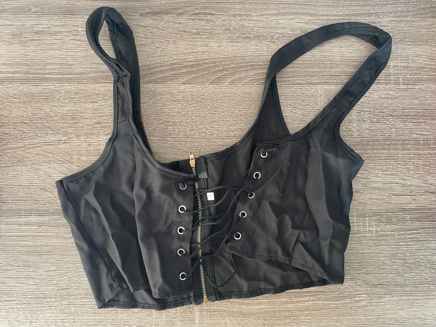 Black lace-up crop top