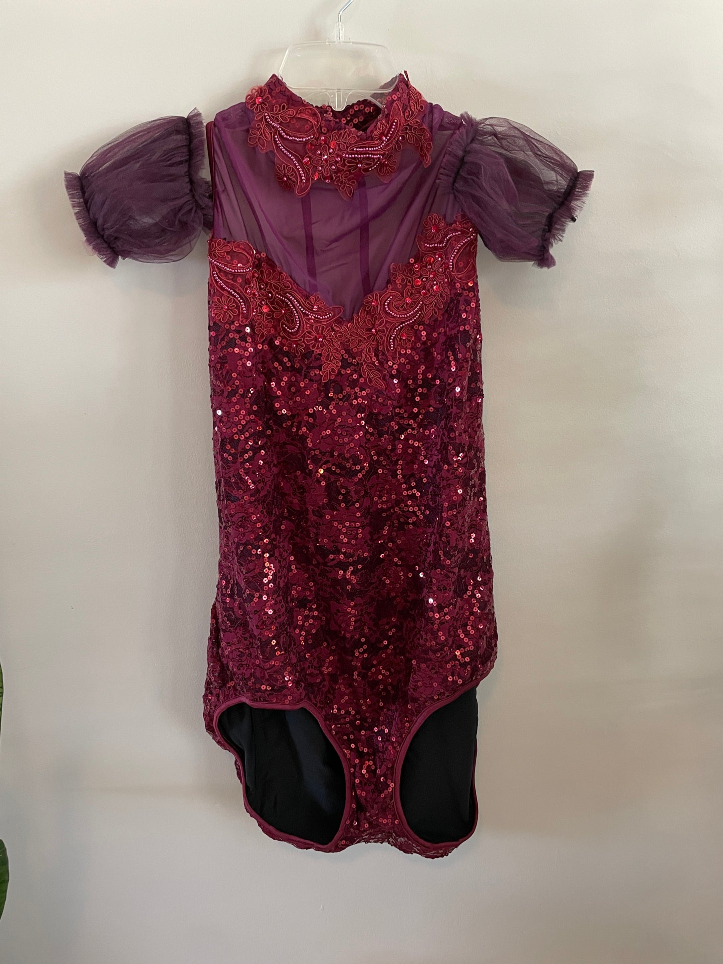 Sequined Performance Leotard with arm poufs