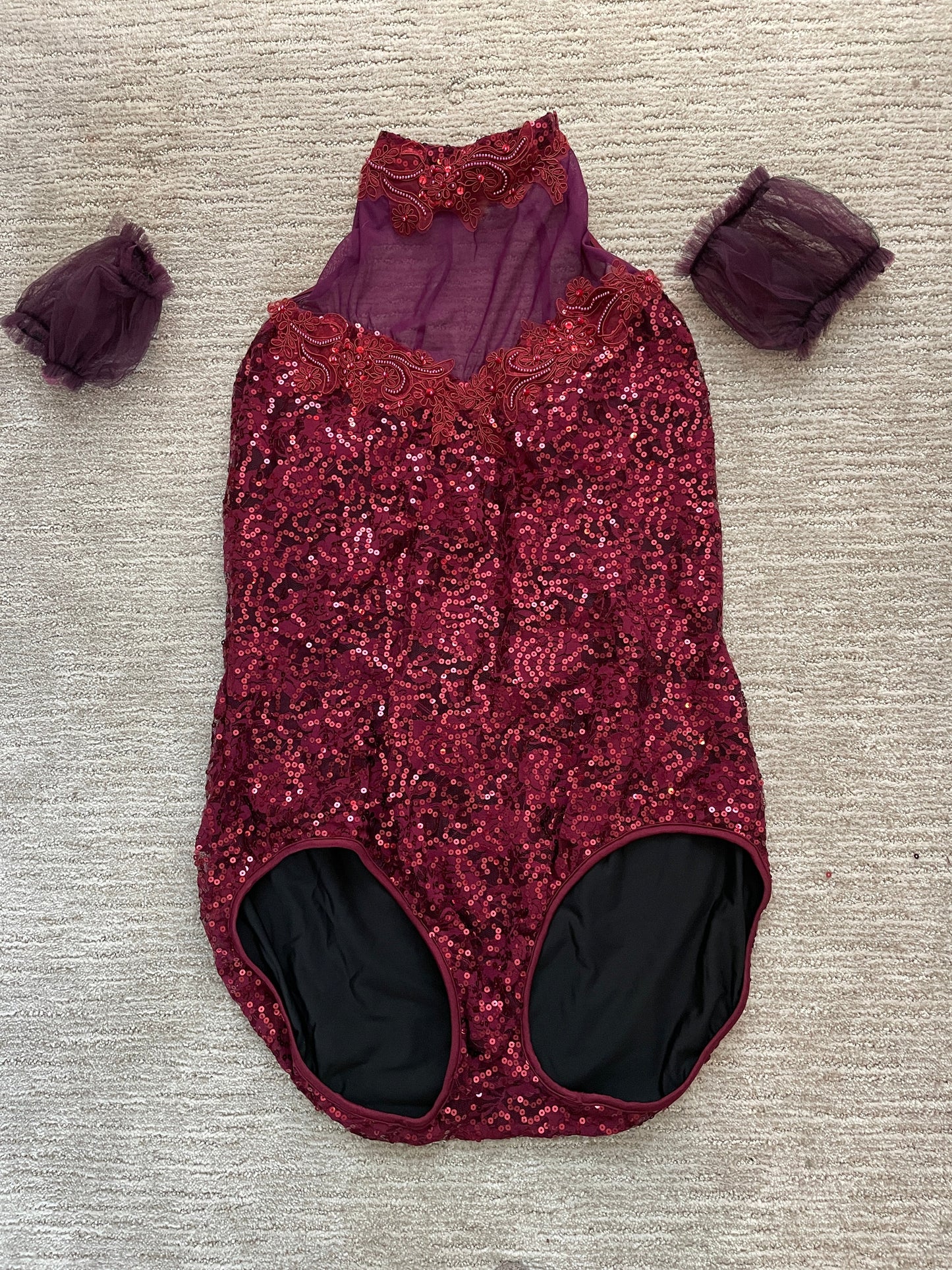 Sequined Performance Leotard with arm poufs