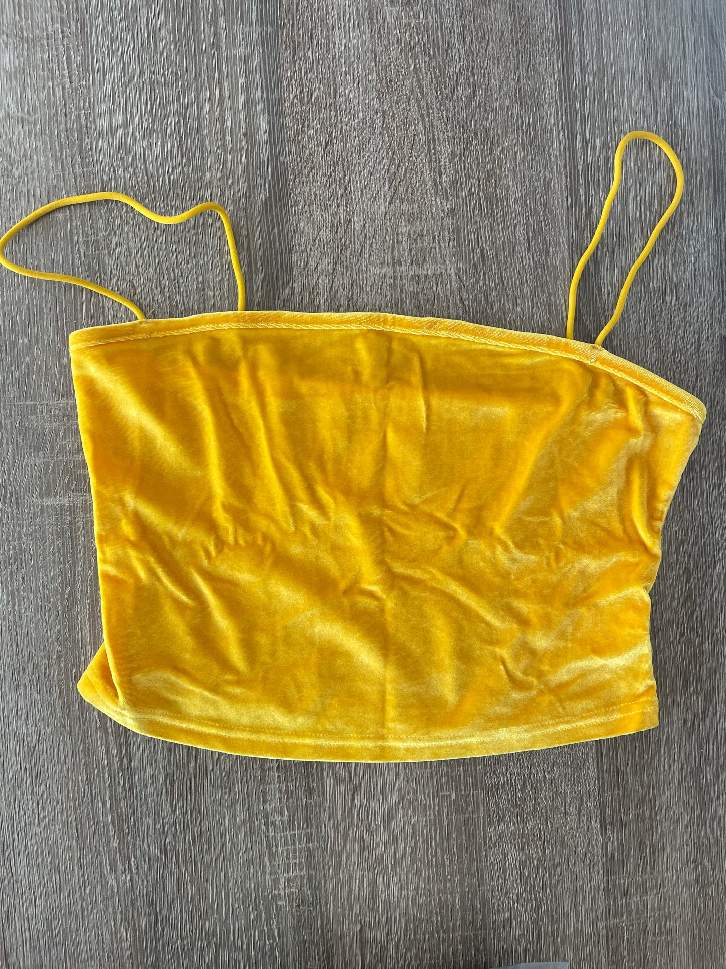 Yellow spaghetti strap crop top