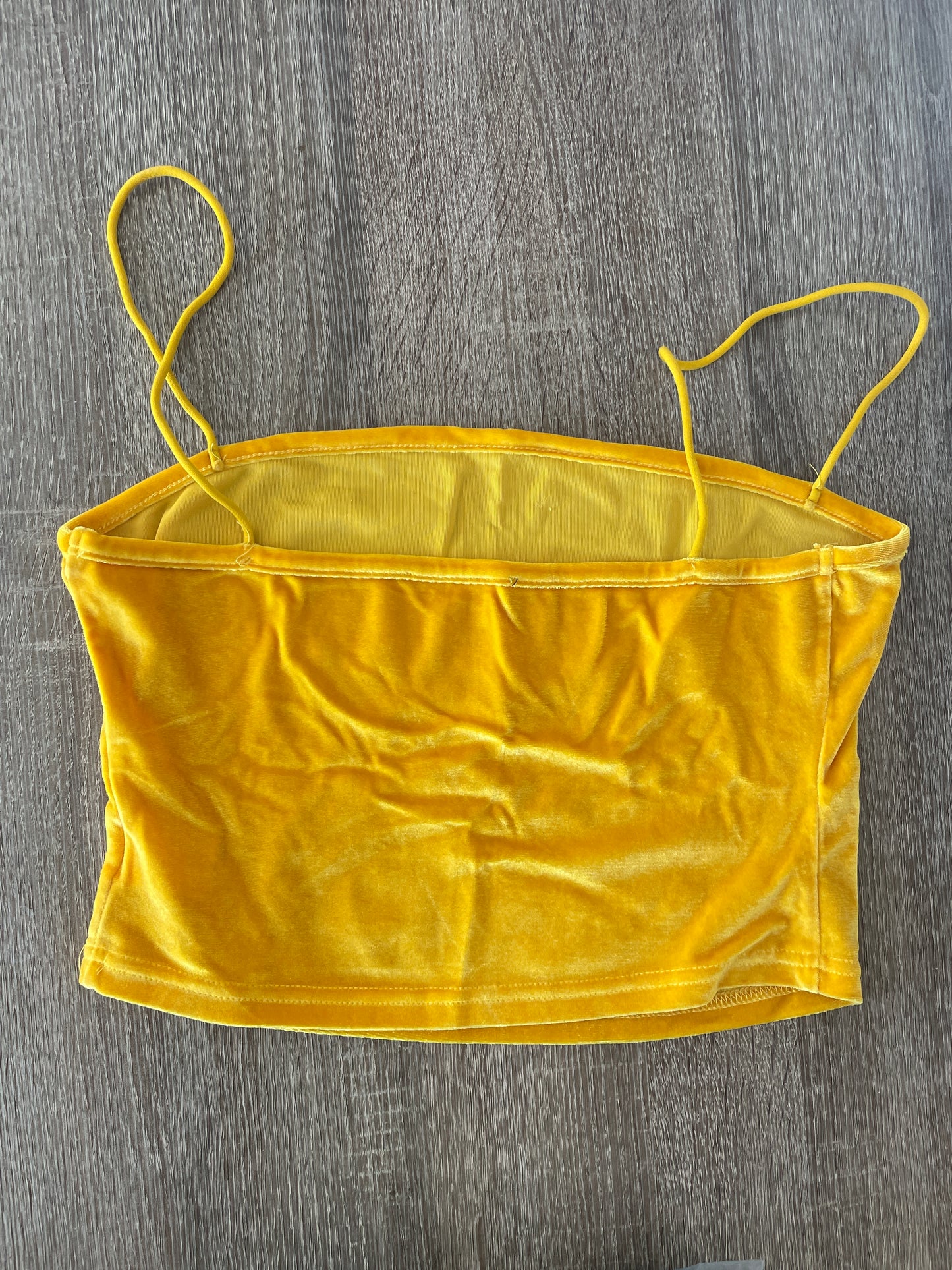 Yellow spaghetti strap crop top