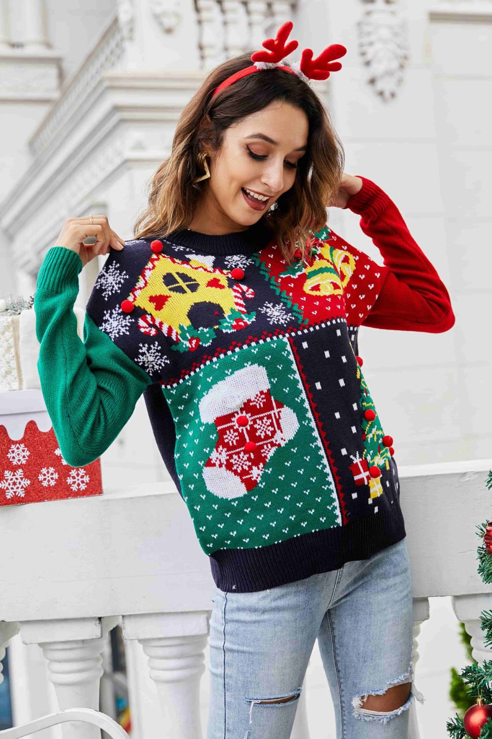 NEW Christmas Color Block Knit Pullover