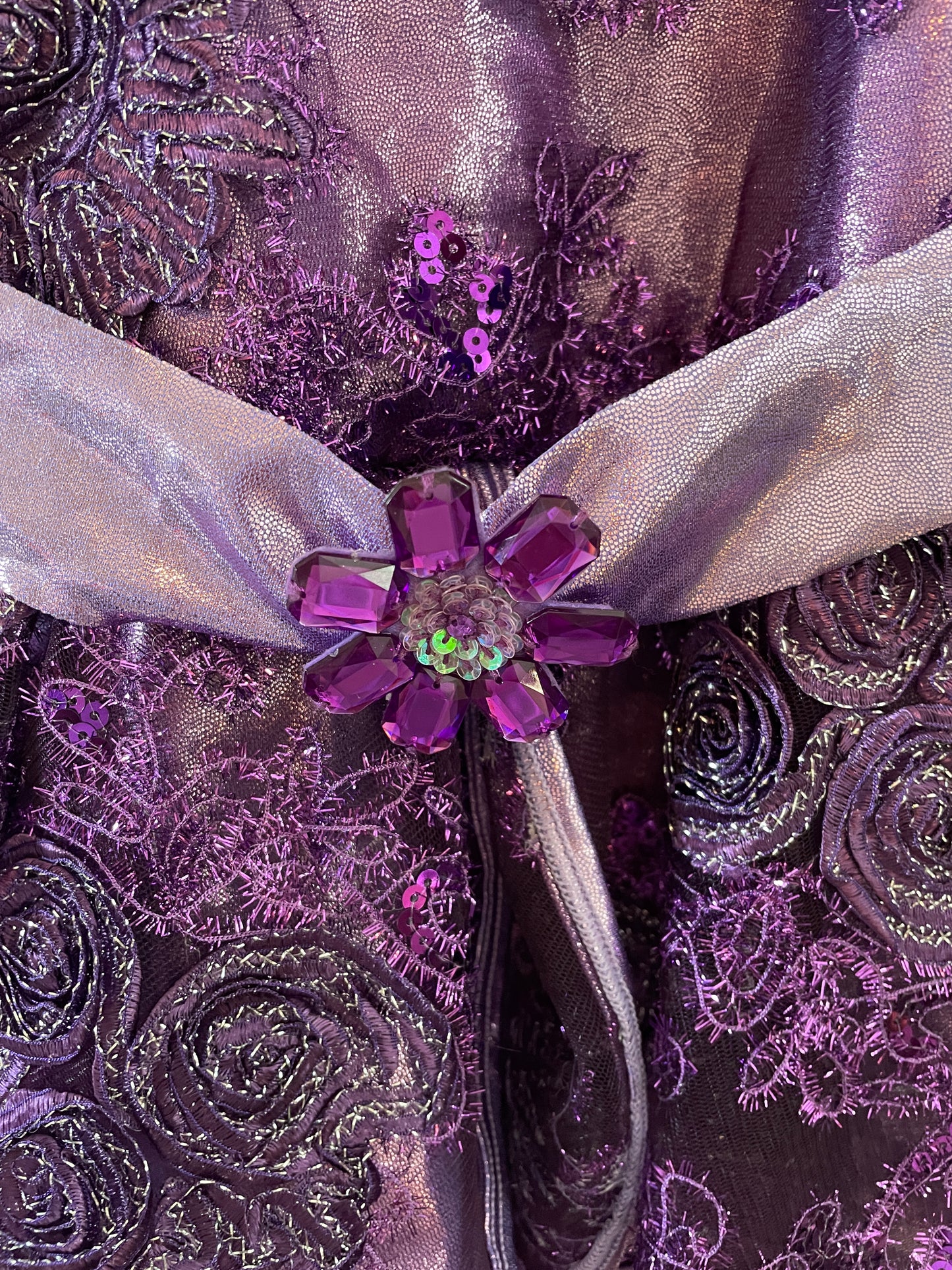 Purple glitter embroidery biketard performance dress