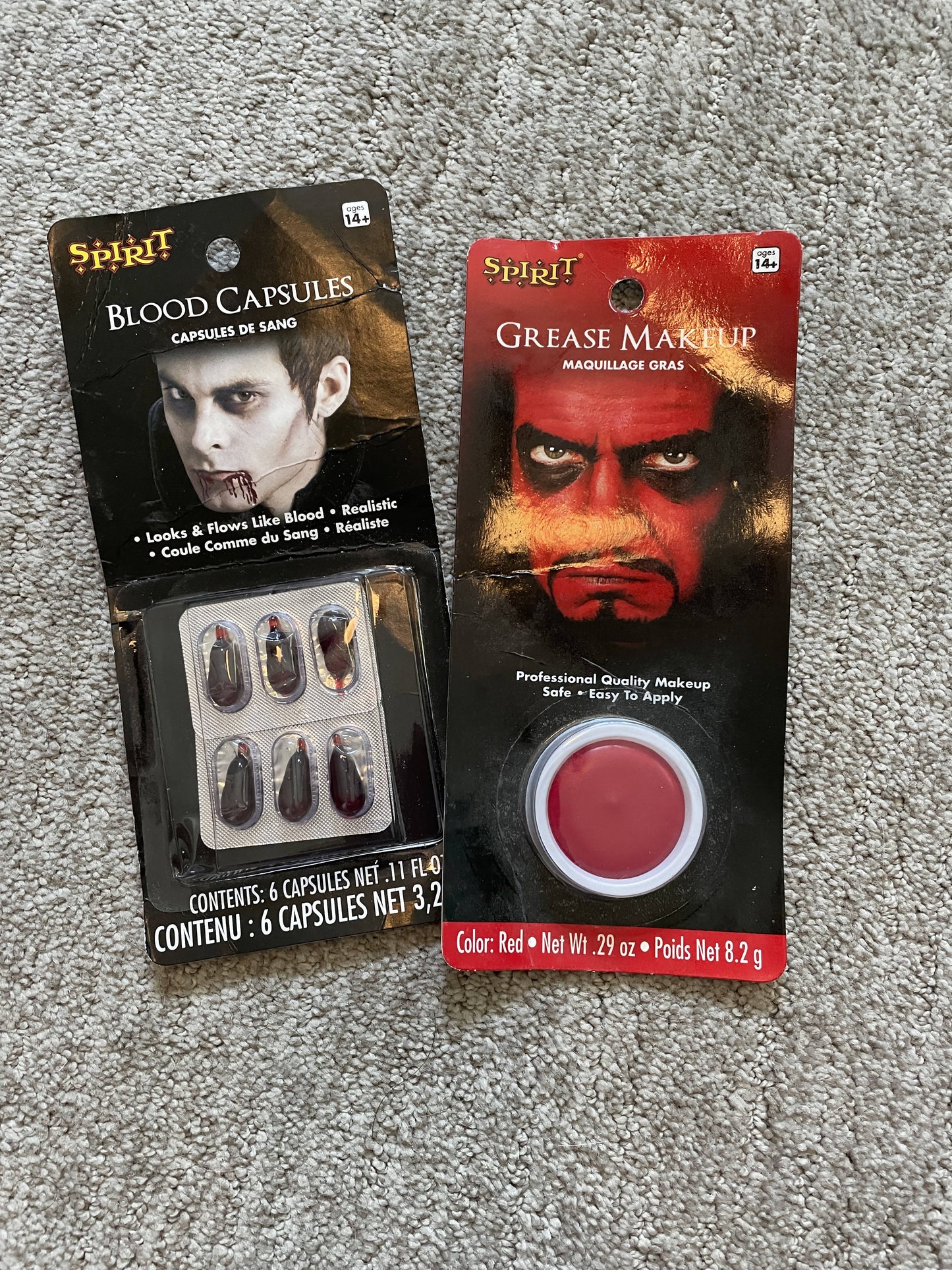 Makeup - red face color and fake blood capsules